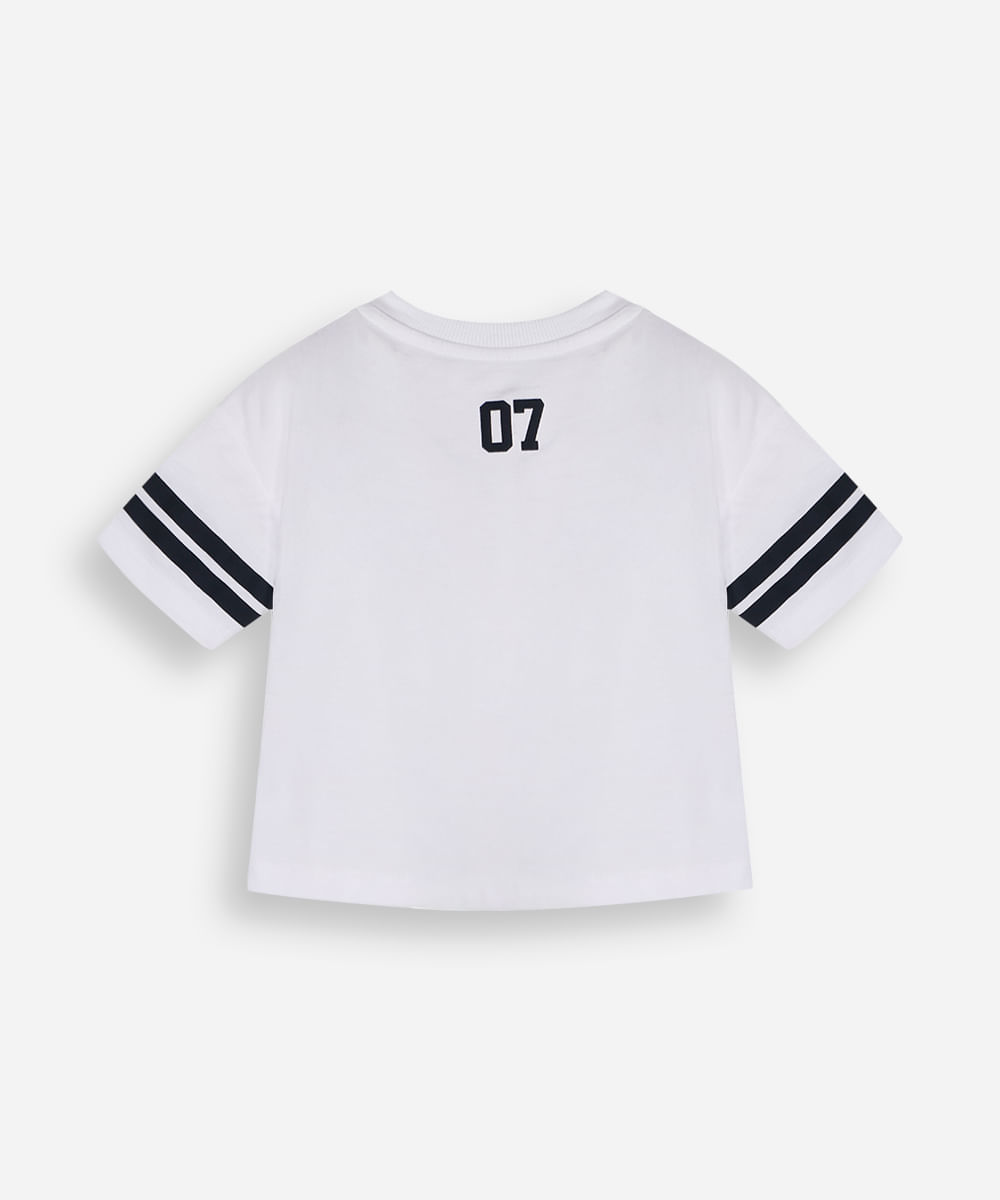 camiseta de algodão infantil manga curta listrada off white