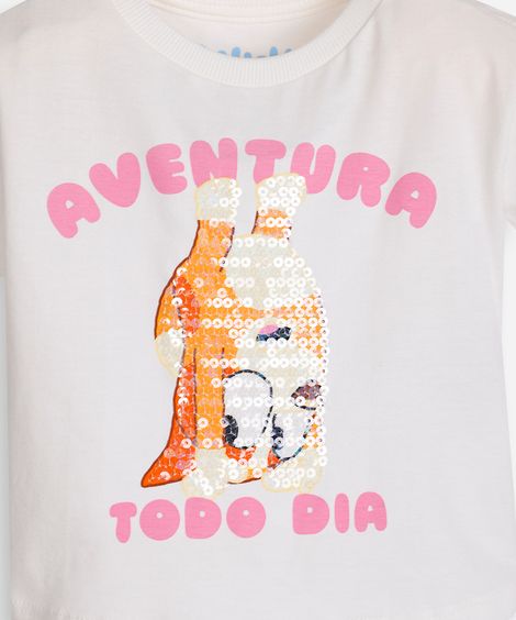 camiseta de algodão infantil bluey com paetê off white