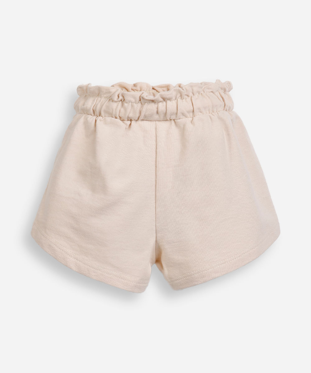 short infantil de moletom sem felpa cós elástico bege