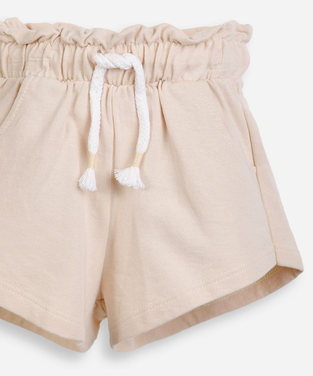short infantil de moletom sem felpa cós elástico bege
