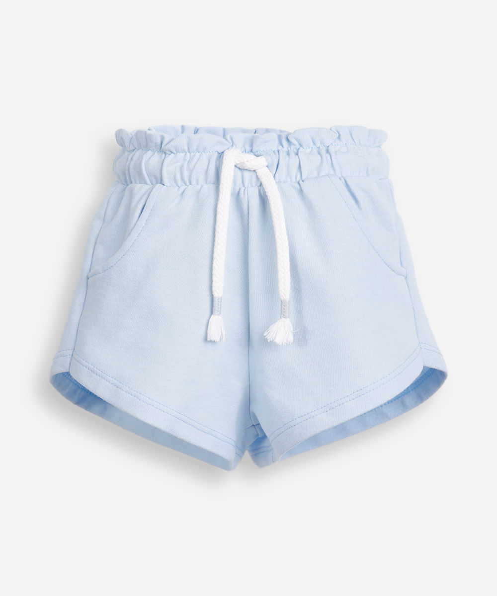 short infantil de moletom sem felpa cós elástico azul