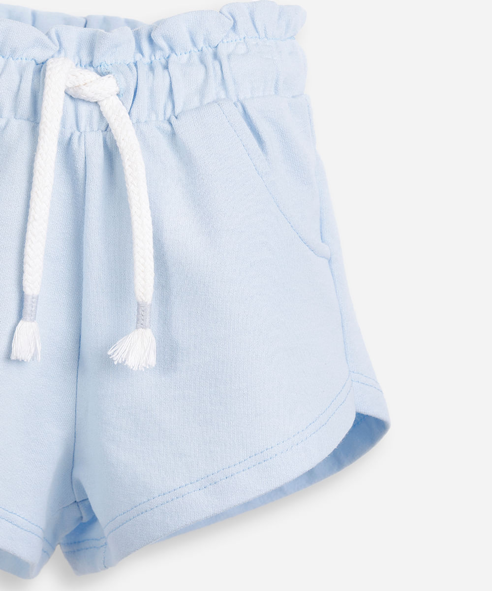short infantil de moletom sem felpa cós elástico azul
