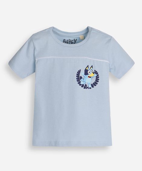 camiseta de algodão infantil manga curta bluey azul
