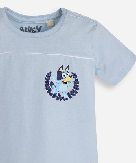 camiseta de algodão infantil manga curta bluey azul