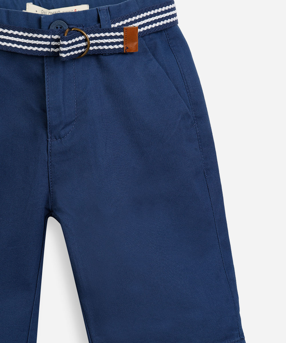 bermuda infantil de sarja com cinto azul