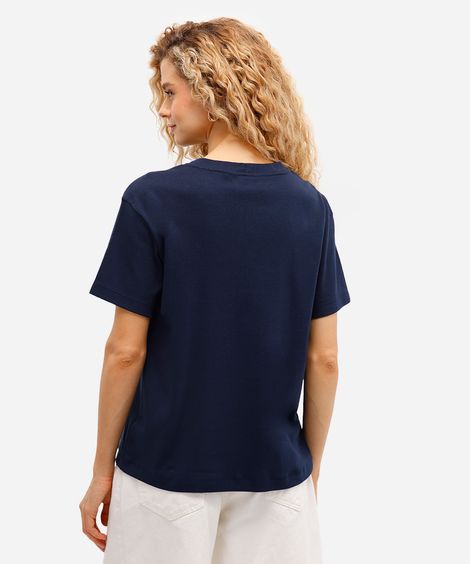 camiseta feminina de algodão bordada palmeira azul