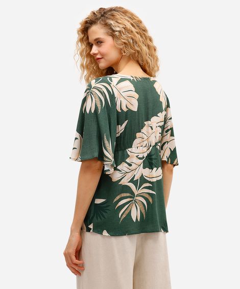 bata feminina de viscose com amarração folhagem verde