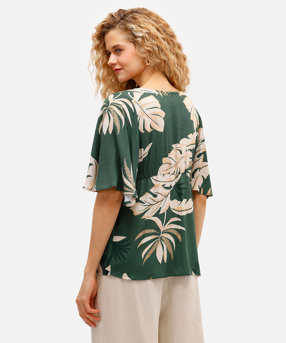 bata feminina de viscose com amarração folhagem verde