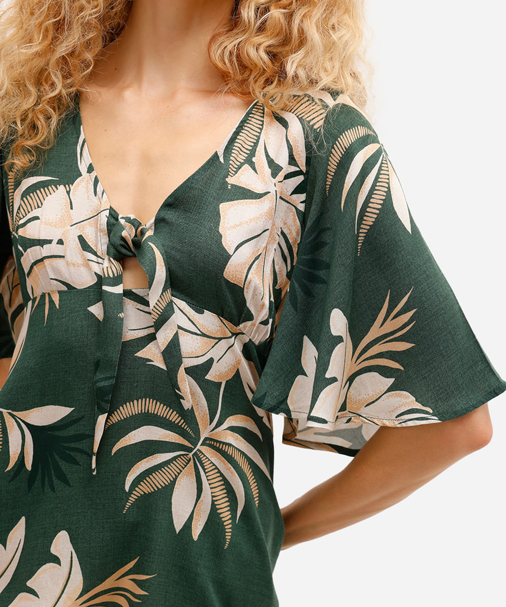 bata feminina de viscose com amarração folhagem verde