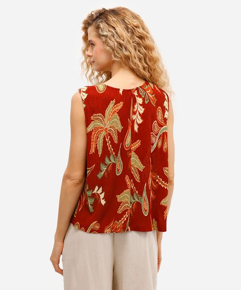 regata feminina folhagens texturizada marrom