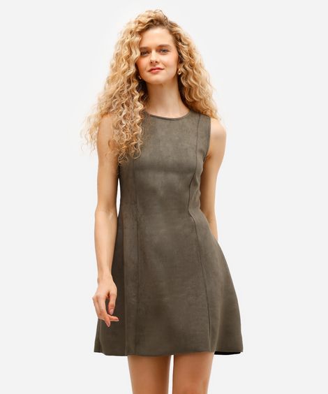 vestido curto feminino de suede com recortes verde