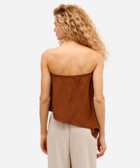 blusa sem alça de viscose assimétrica marrom