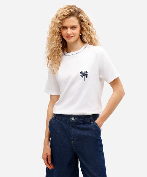 camiseta feminina com algodão bordada off white