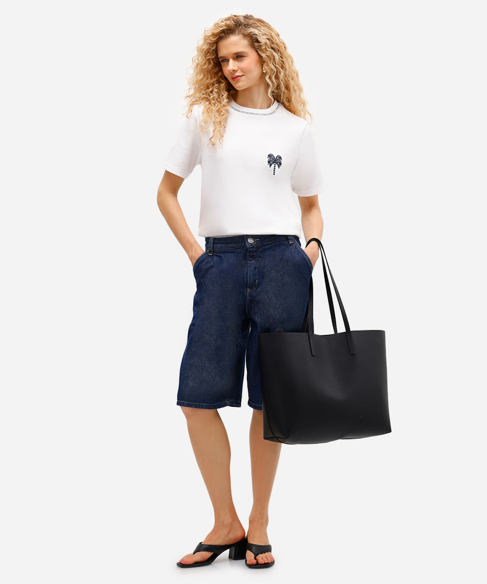 camiseta feminina com algodão bordada off white