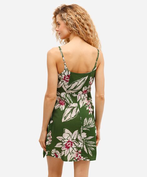 vestido curto feminino de viscose com amarração floral verde