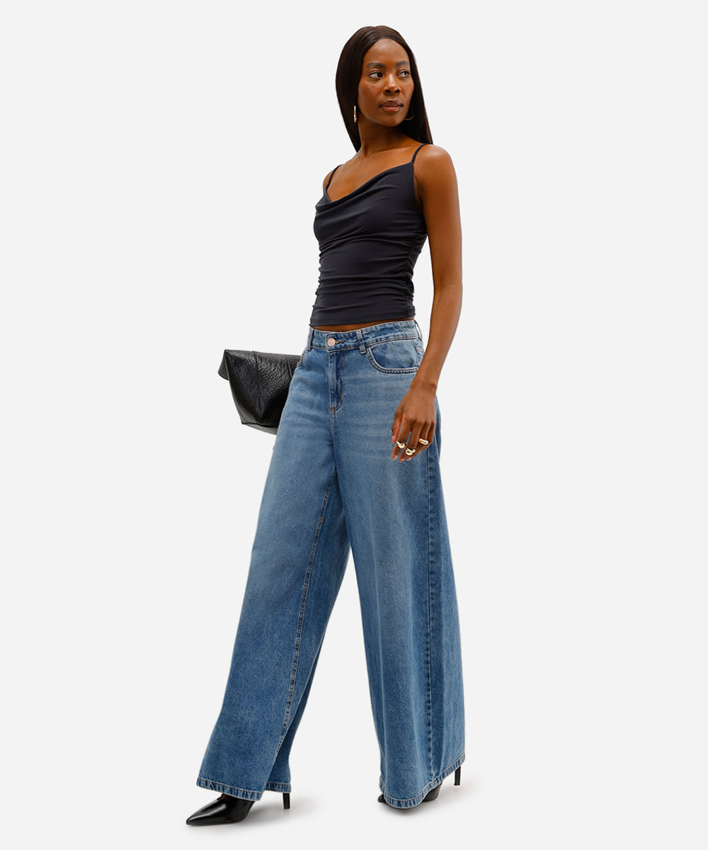 blusa feminina alça fina franzida preta