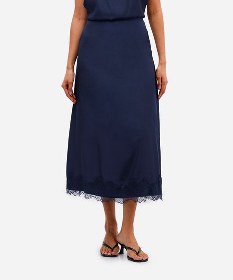 saia acetinada feminina com renda azul