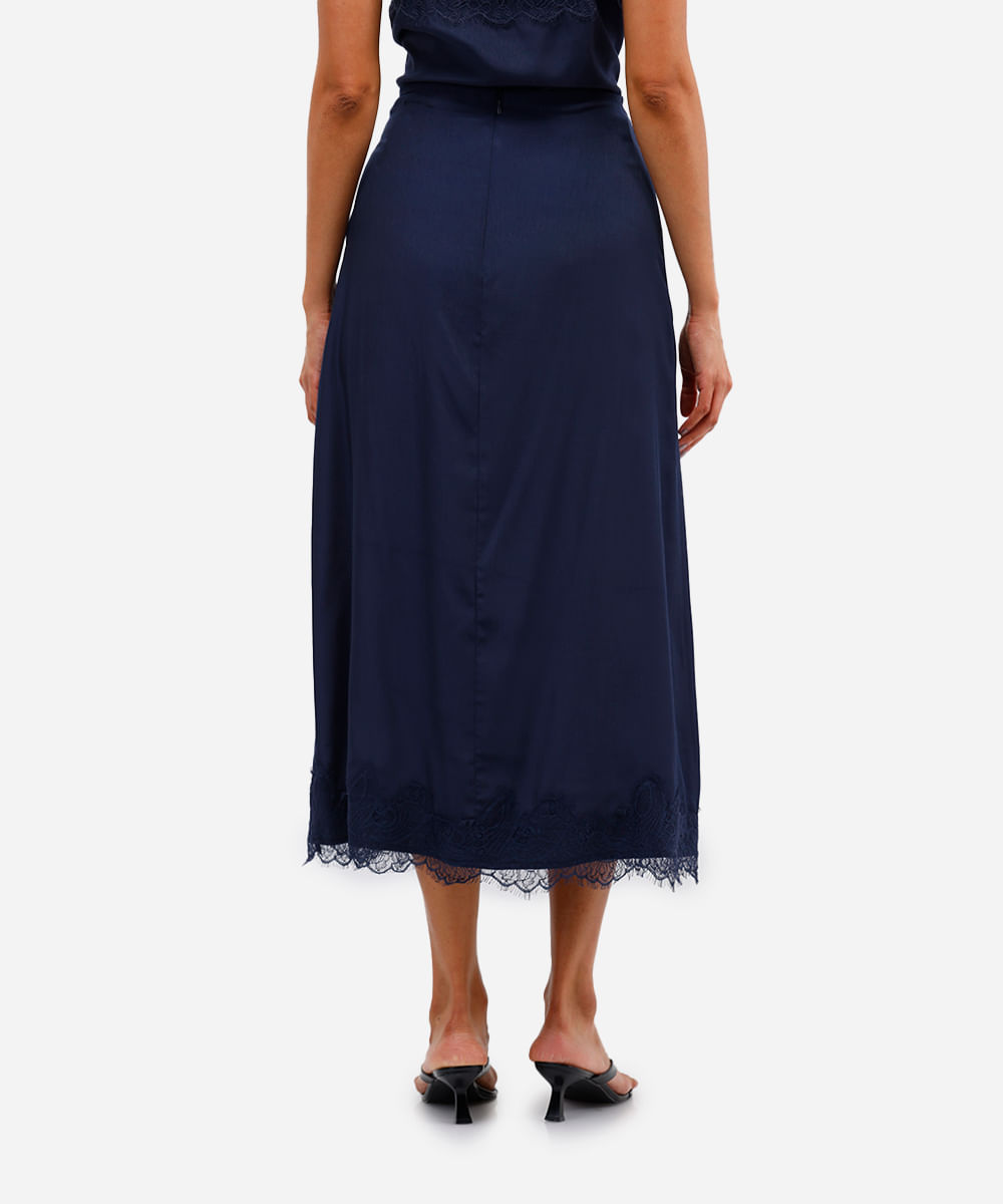saia acetinada feminina com renda azul
