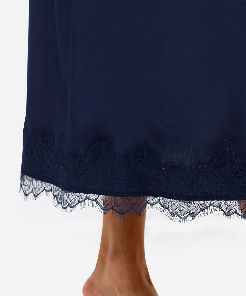 saia acetinada feminina com renda azul