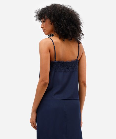 blusa acetinada feminina com renda azul