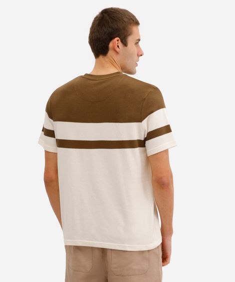 camiseta comfort texturizada listrada manga curta bege
