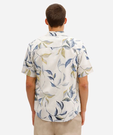 camisa masculina de linho e algodão manga curta off white
