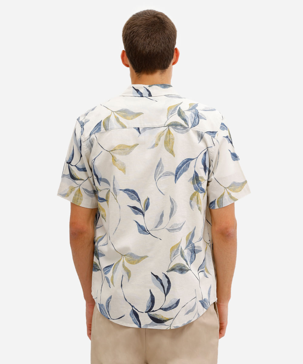 camisa masculina de linho e algodão manga curta off white