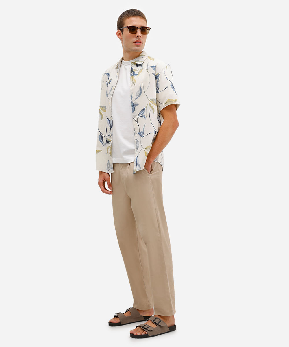 camisa masculina de linho e algodão manga curta off white