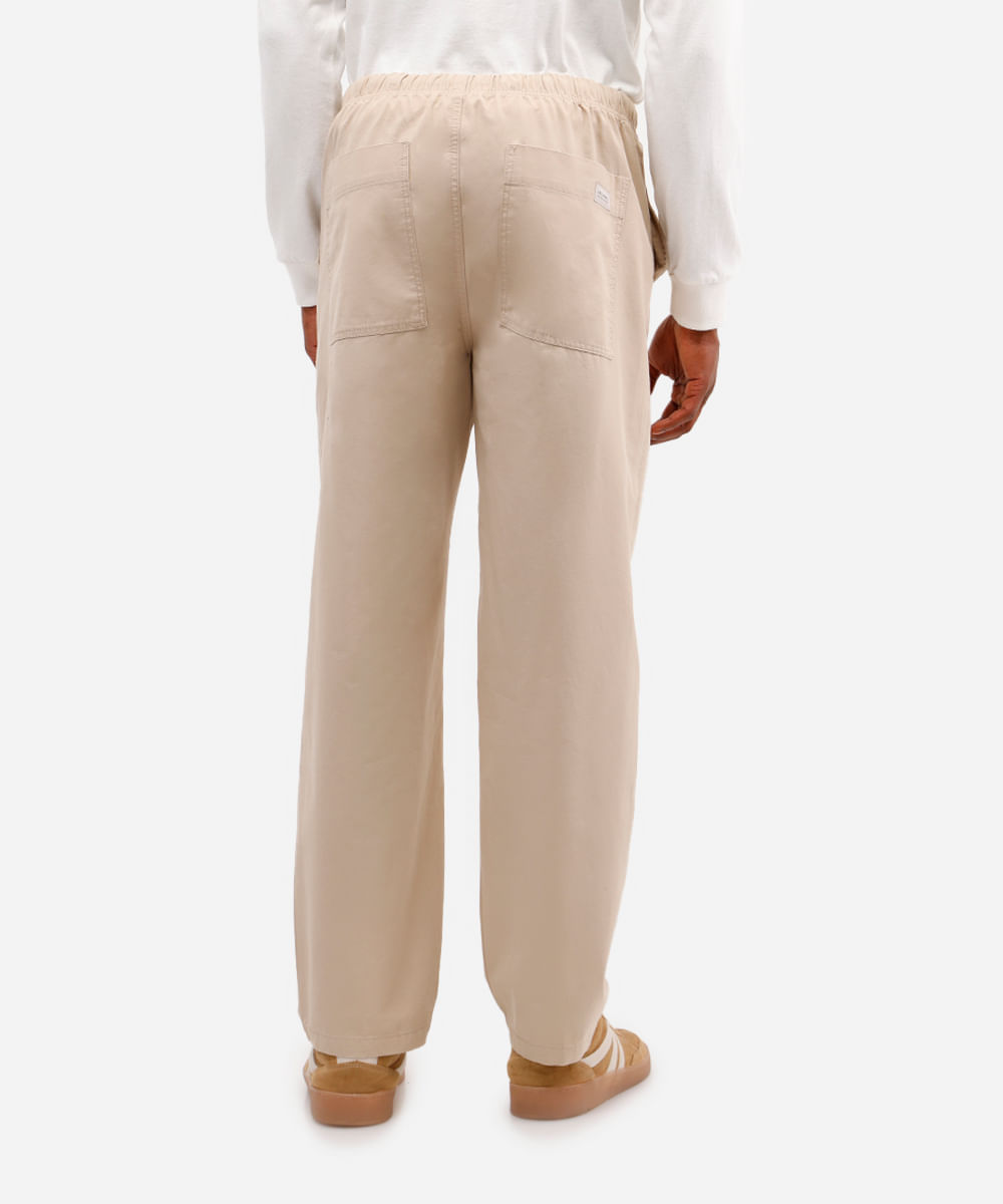 calça reta masculina de sarja cós elástico bege