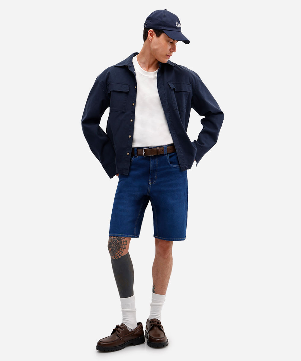 bermuda reta masculina comfort jeans azul