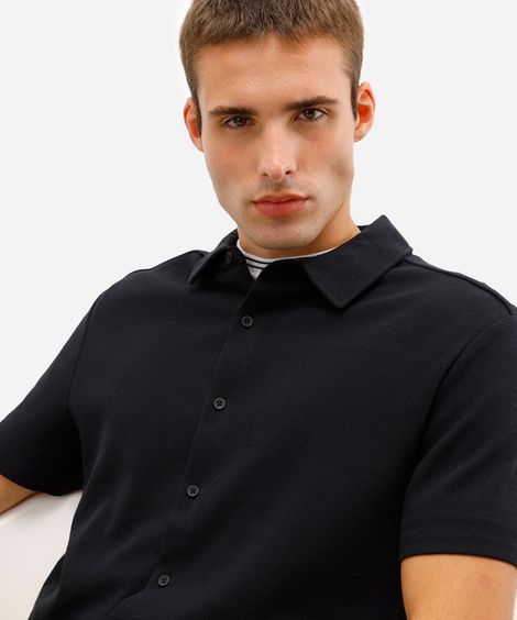 camisa comfort masculina malha piquet preta