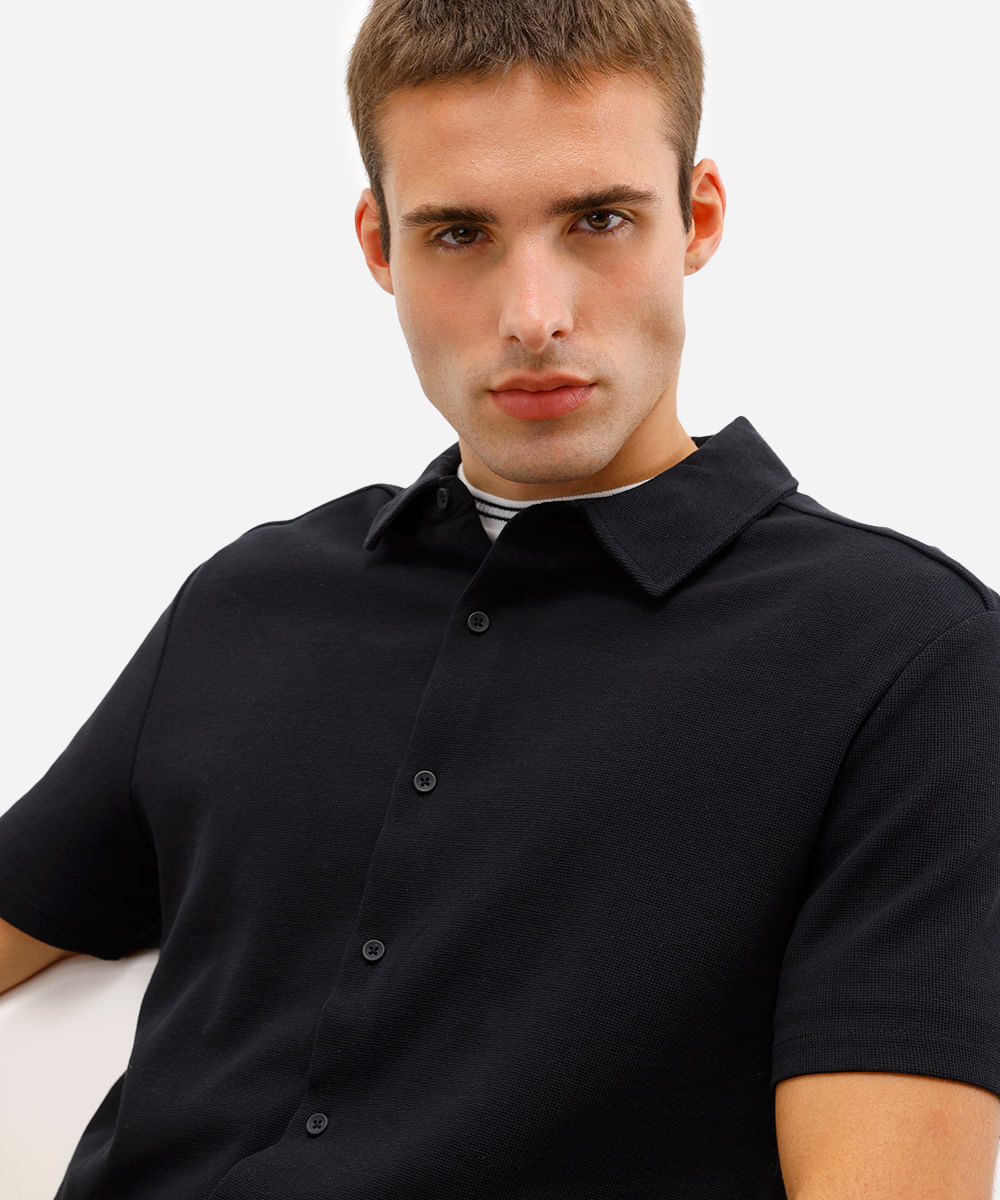 camisa comfort masculina malha piquet preta