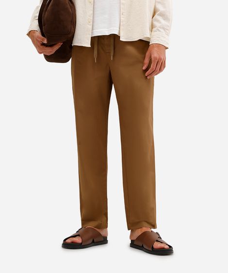 calça jogger masculina de sarja cós elástico marrom