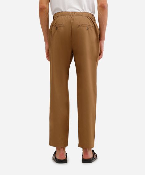 calça jogger masculina de sarja cós elástico marrom