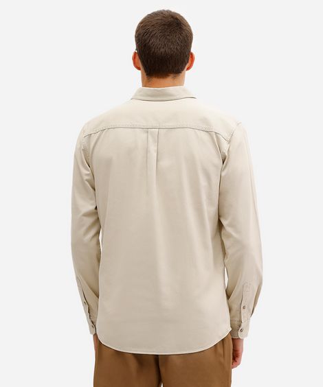 camisa comfort masculina de sarja manga longa bege