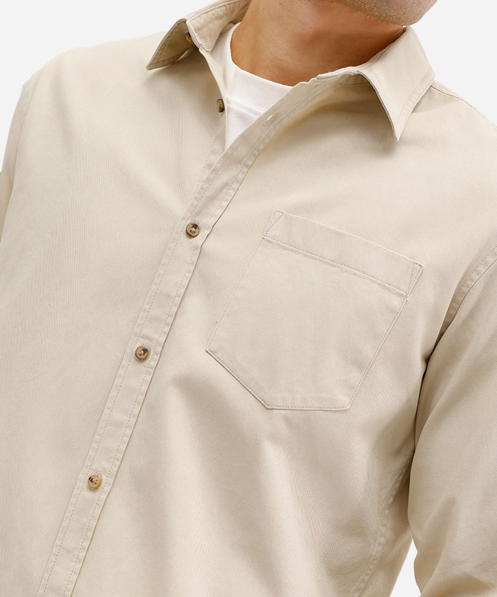 camisa comfort masculina de sarja manga longa bege