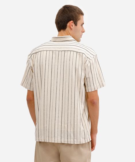 camisa masculina de algodão listrada texturizada bege