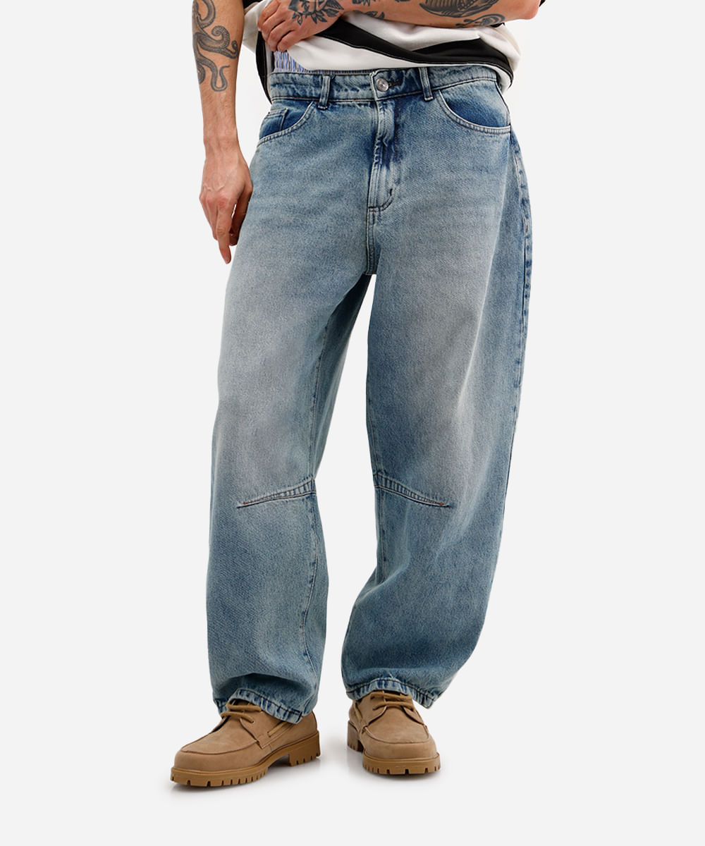 calça barrel masculina jeans dirty azul