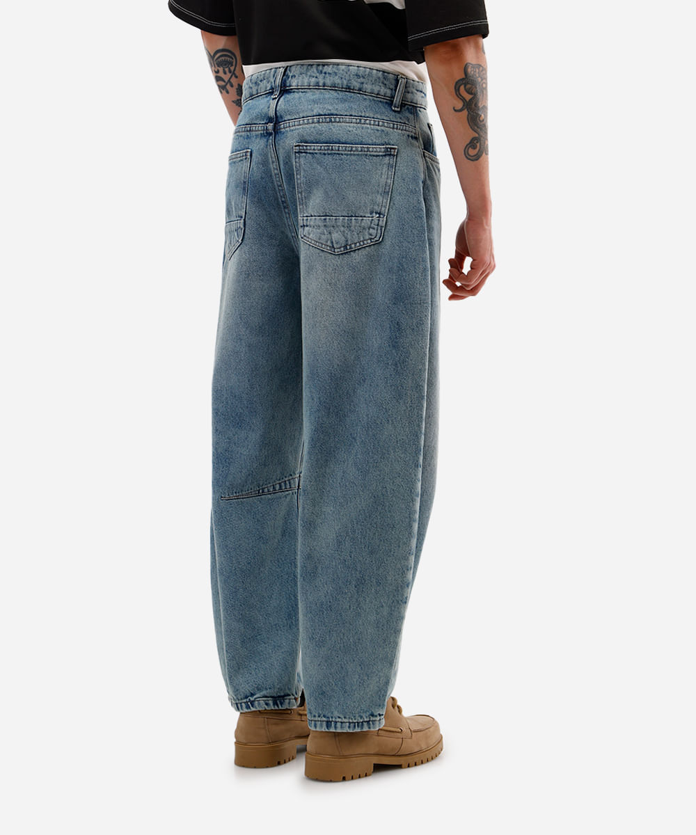 calça barrel masculina jeans dirty azul