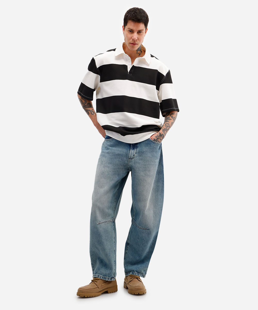 calça barrel masculina jeans dirty azul