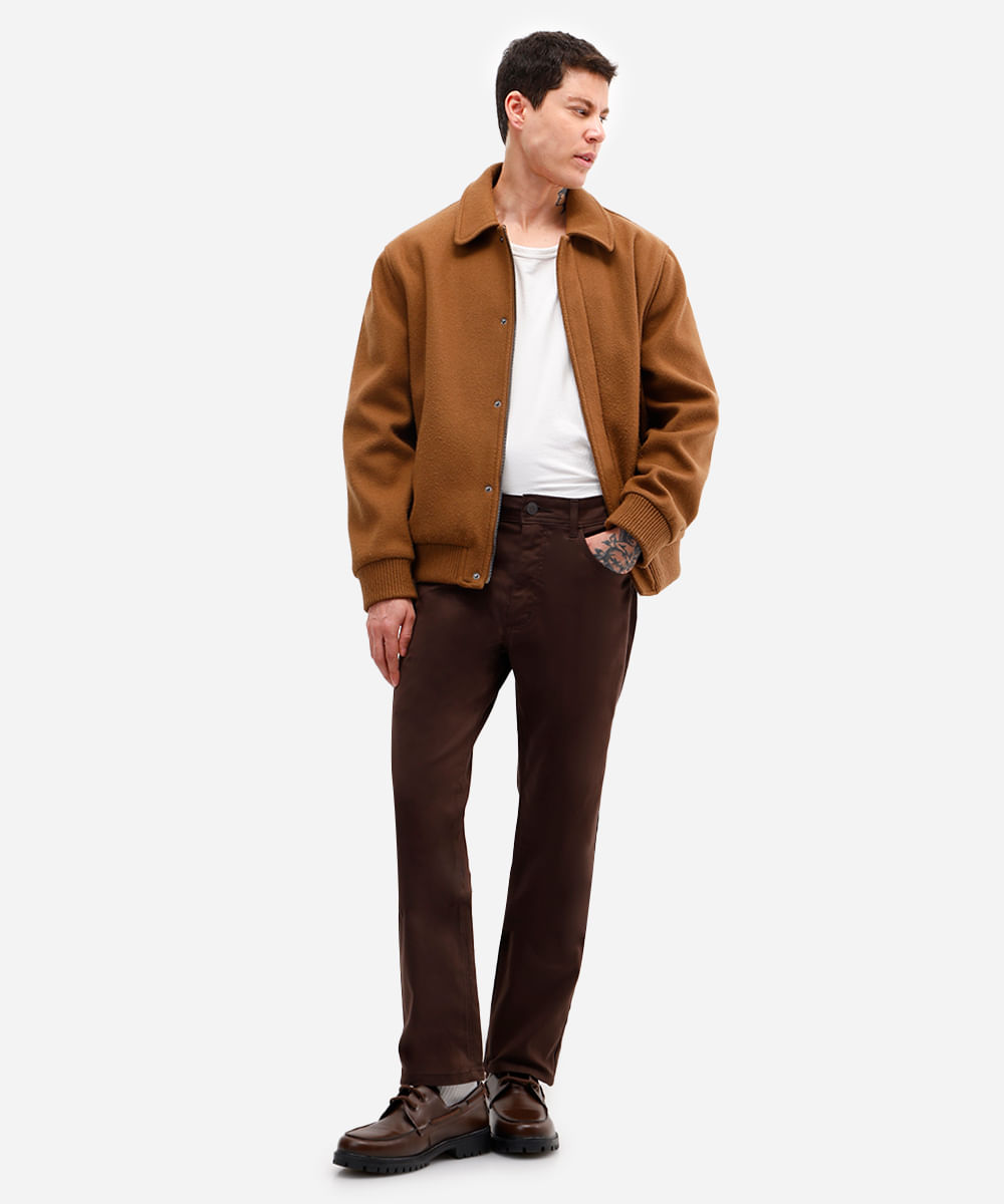 calça masculina de sarja slim comfort marrom