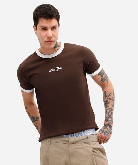 camiseta muscle masculina de algodão new york marrom