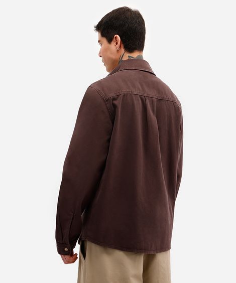camisa overshirt masculina de sarja com bolsos marrom