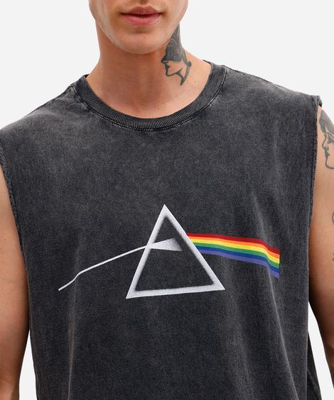 regata machão masculina de algodão pink floyd estonada preta