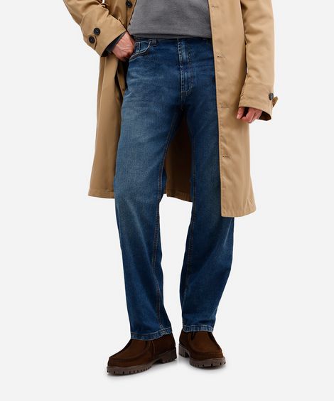 calça reta masculina jeans dirty azul