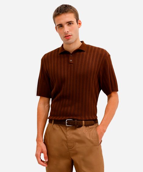 polo masculina de tricot texturizada marrom
