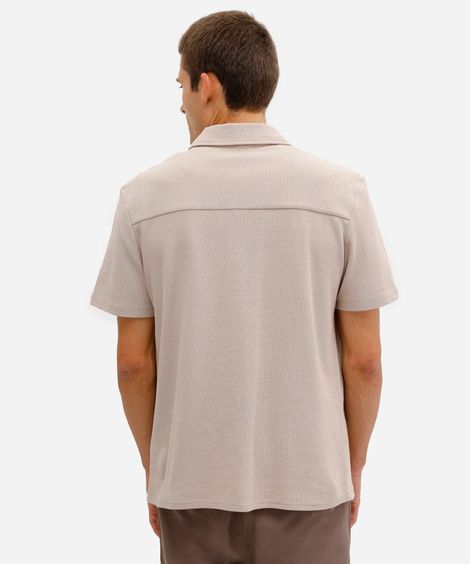 camisa comfort masculina malha piquet bege