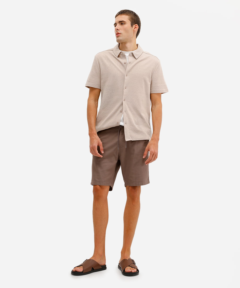 camisa comfort masculina malha piquet bege