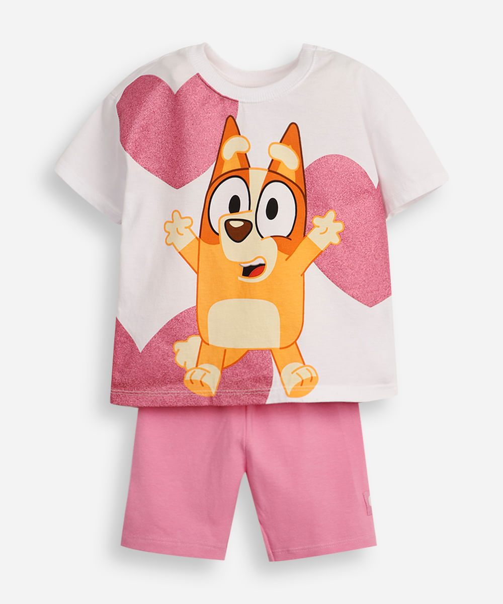 conjunto curto infantil de algodão bluey rosa