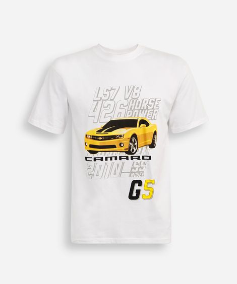 camiseta comfort juvenil manga curta chevrolet camaro off white
